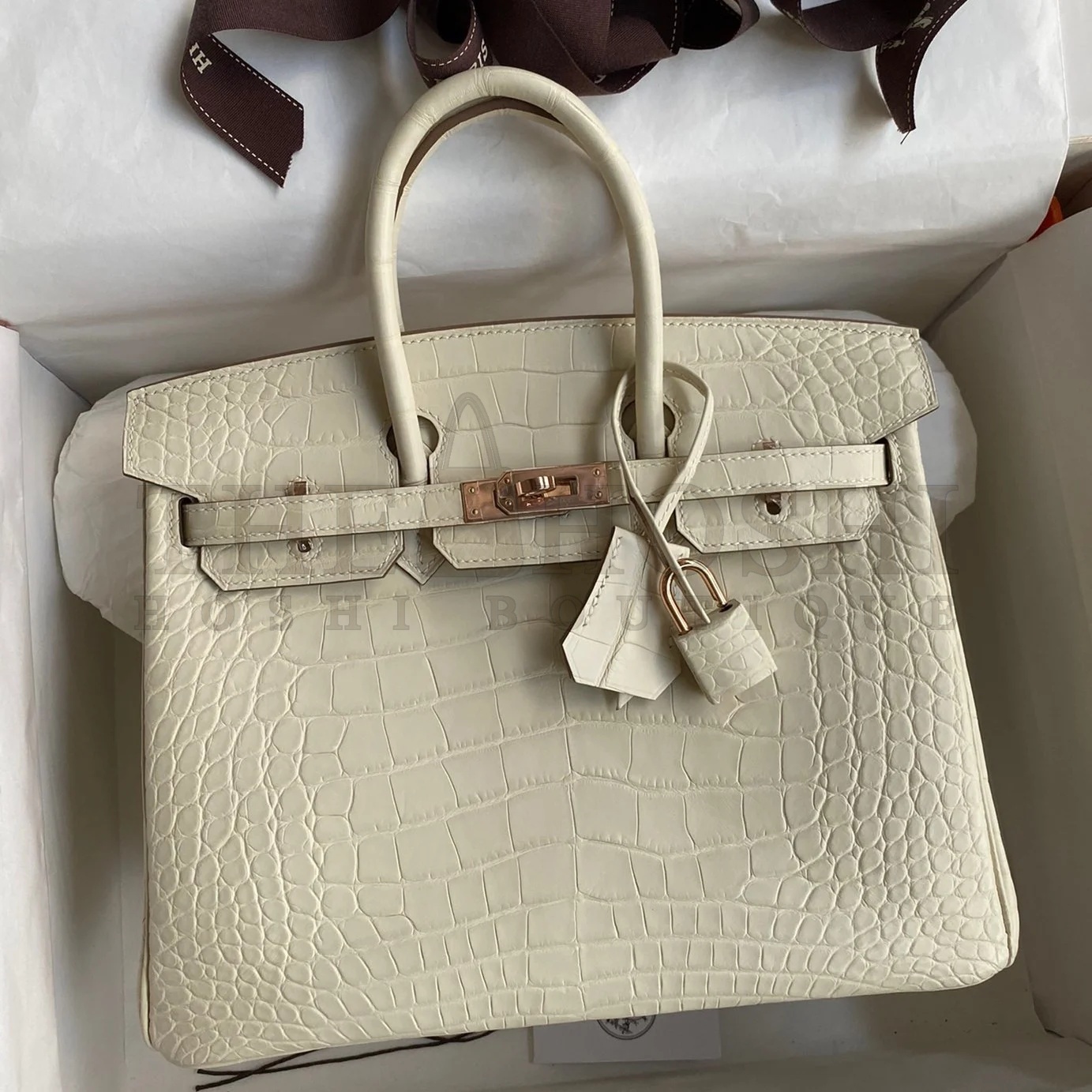 H**me5 Birkin 25 Retourne Handmade Bag In Nata Matte Alligator Leather Master Quality