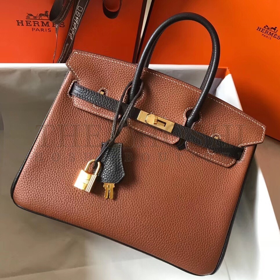 H**me5 Bi-Color Birkin 25cm Bag In Brown/Black Clemence Leather Master Quality