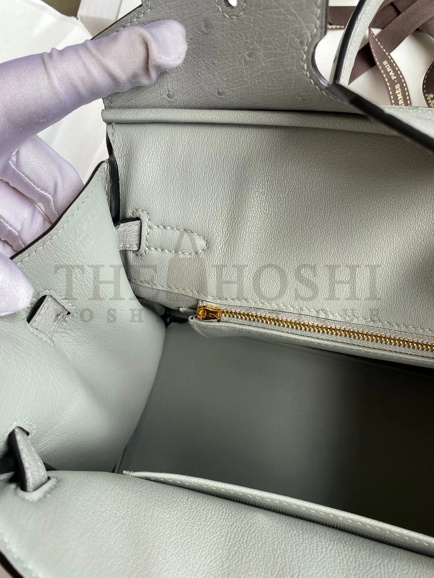 H**me5 Birkin 25 Retourne Handmade Bag In Blue Glacier Ostrich Leather Master Quality