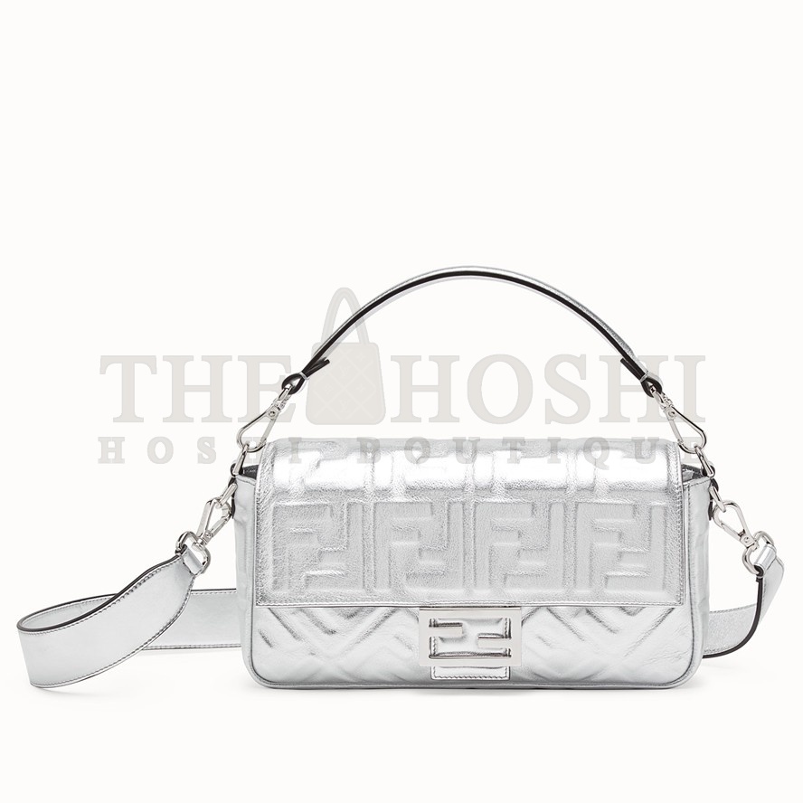 F**di Medium Baguette Bag In Silver FF Metallic Leather Master Quality
