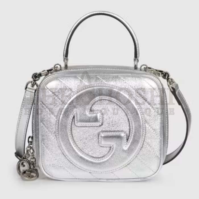 Gvc*1 Women GG Blondie Top Handle Bag Metallic Silver Leather Round Interlocking G Master Quality