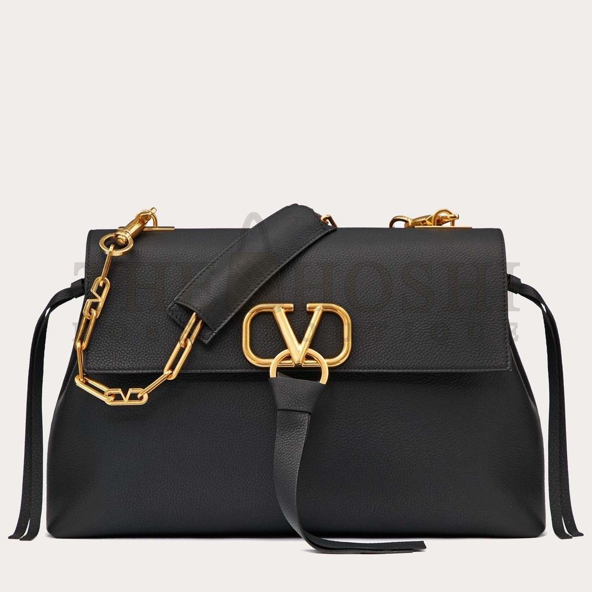 Va1e*ntin0 Medium VRing Chain Bag In Black Grainy Calfskin Master Quality