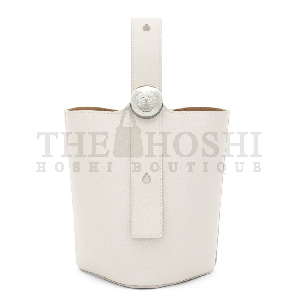 L0ew* Mini Pebble Bucket Bag in White Grained Leather Master Quality