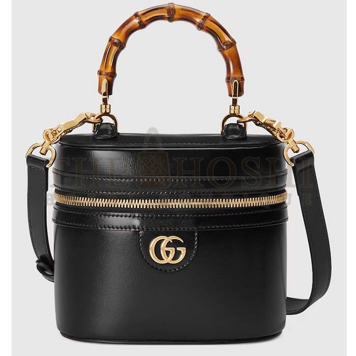 Gvc*1 Women GG Mini Bamboo Shoulder Bag Black Leather Bamboo Handle Double G Master Quality