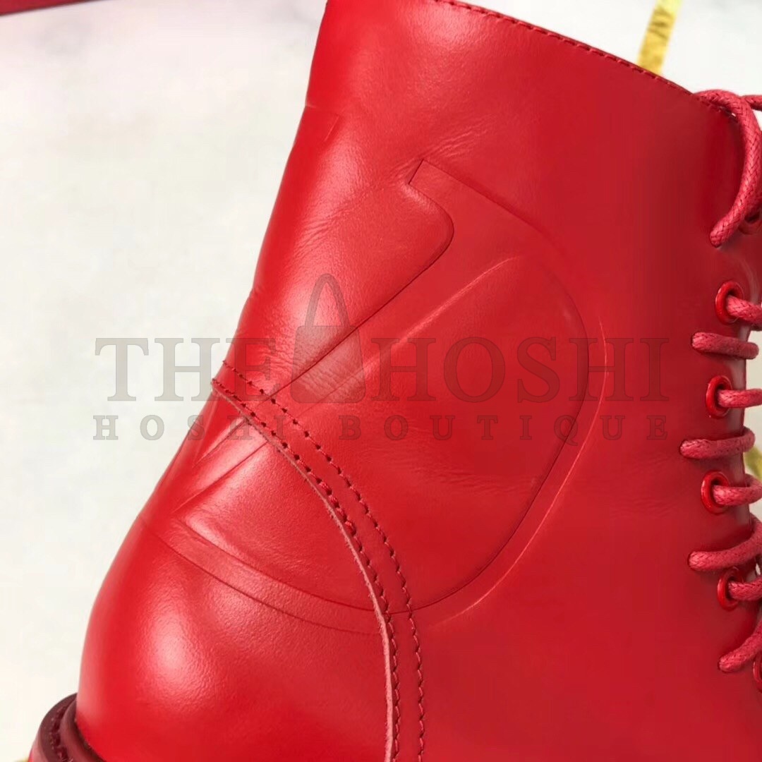 Va1e*ntin0 Red Leather VLogo Combat Boots Master Quality