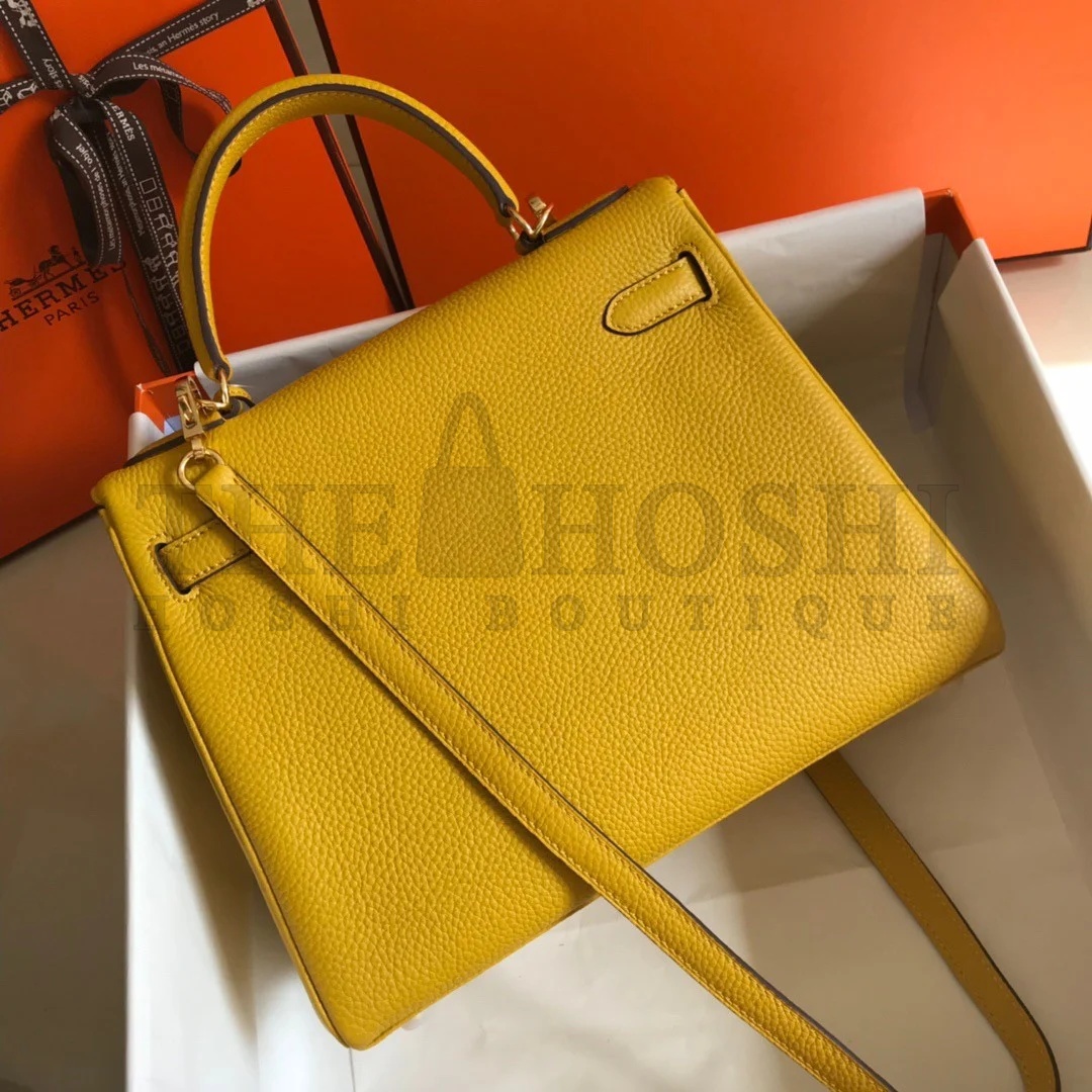 H**me5 Kelly 32cm Retourne Bag in Yellow Clemence Leather GHW Master Quality