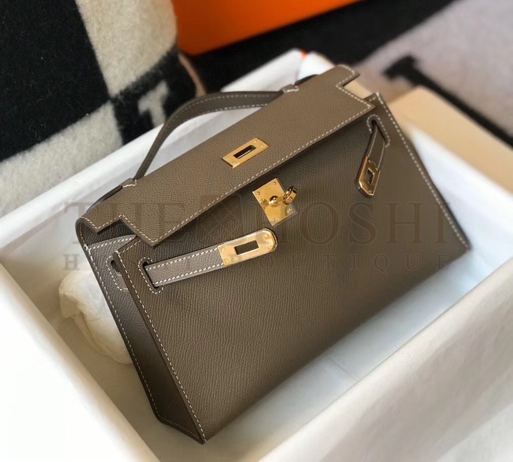 H**me5 Kelly Pochette Bag In Taupe Grey Epsom Leather Master Quality