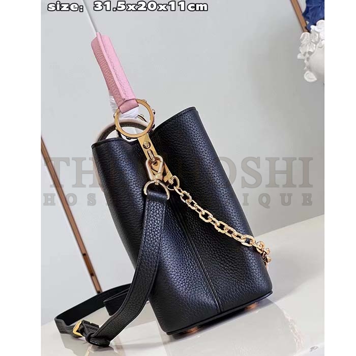 L0vis Vvtt0n LV Women Capucines MM Handbag Black Pink Taurillon Leather Master Quality