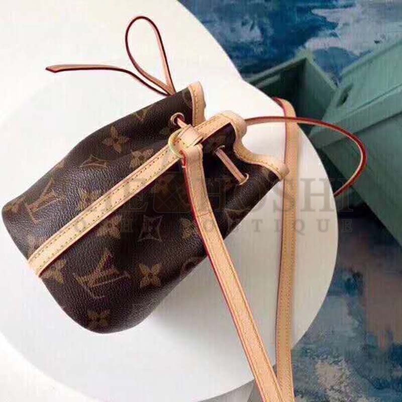 L0vis Vvtt0n LV Women Nano Noé Bucket Bag in Monogram Coated Canvas-Brown Master Quality