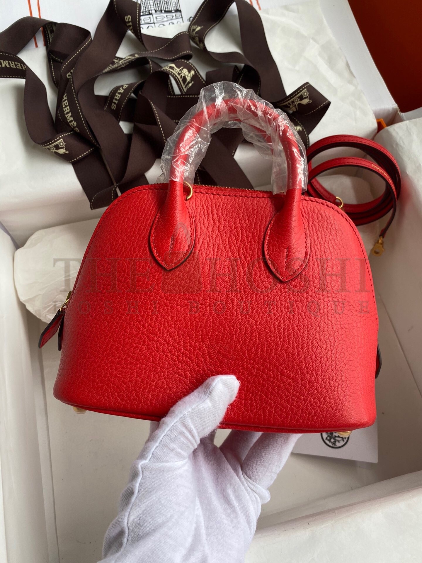 H**me5 Bolide 1923 Mini Handmade Bag In Red Chevre Mysore Leather Master Quality