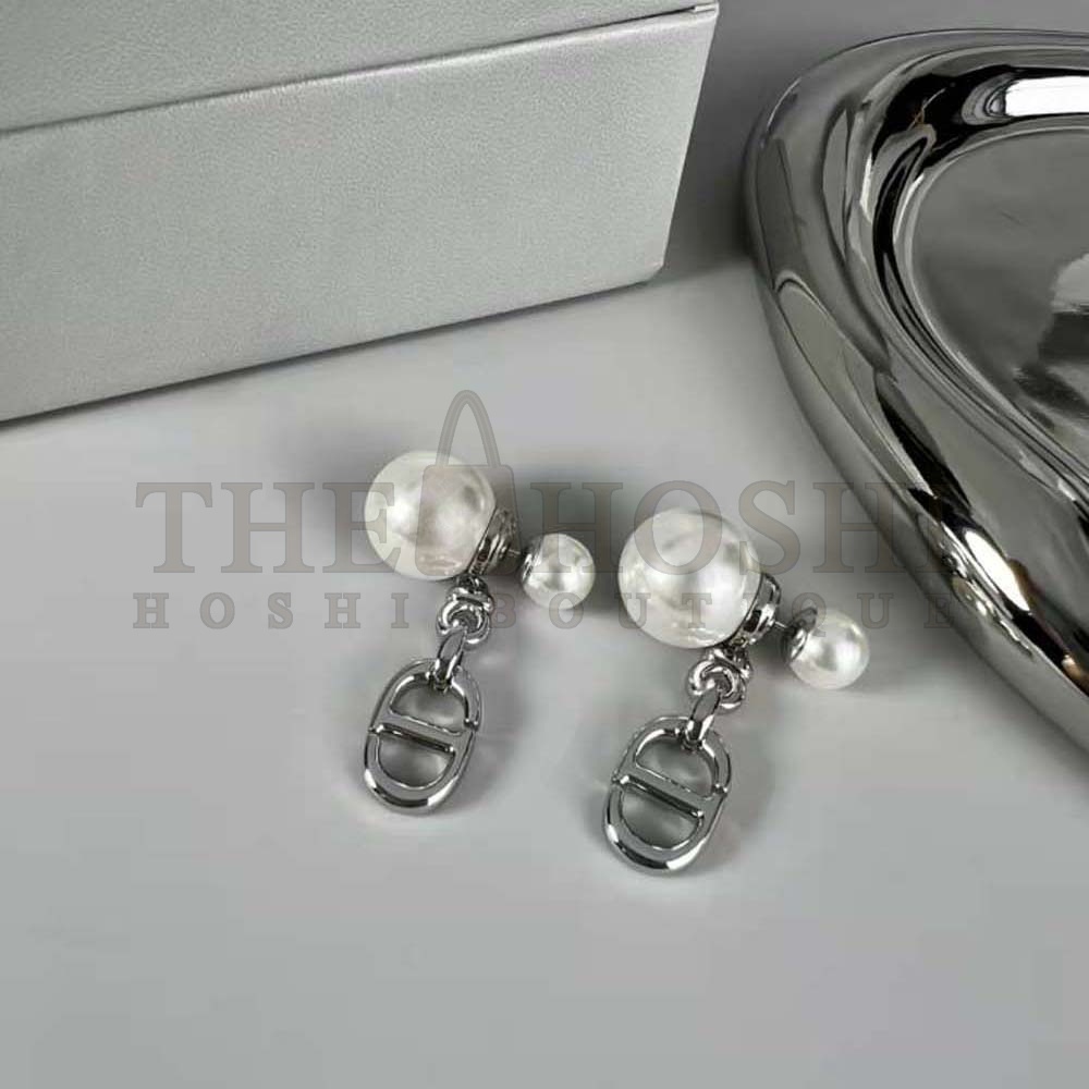 D10r Women Tribales Earrings Silver-Finish Metal with White Resin Pearls Master Quality