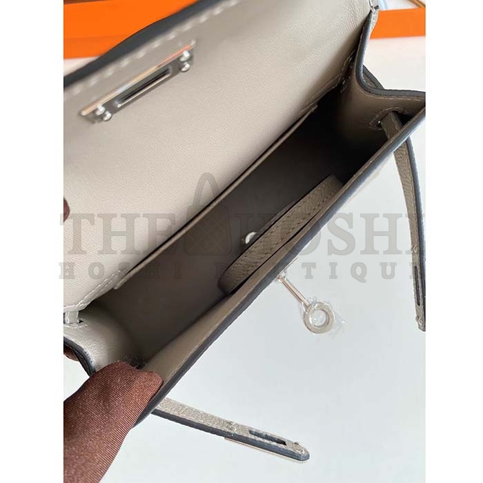 H**me5 Women Mini Kelly 20 Bag Epsom Leather Silver Hardware-Grey Master Quality