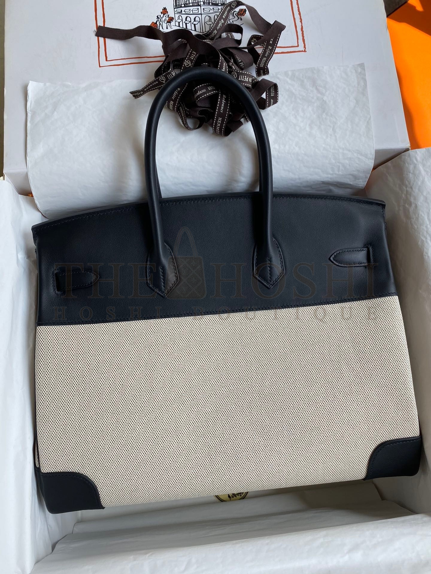 H**me5 Birkin 35 Handmade Bag In Toile &amp; Black Swift Leather Master Quality
