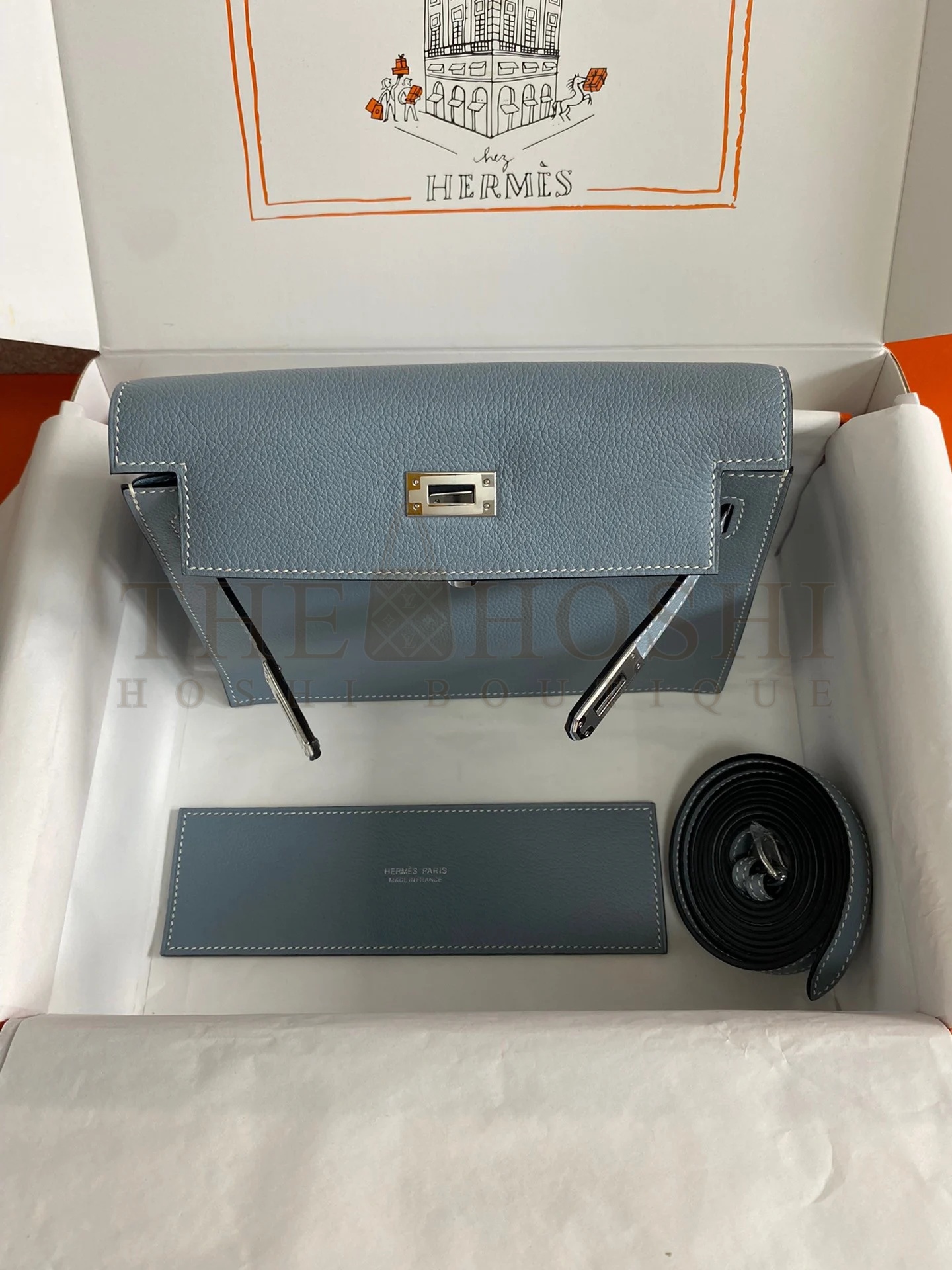 H**me5 Kelly Danse II Handmade Bag In Blue Lin Evercolor Calfskin Master Quality