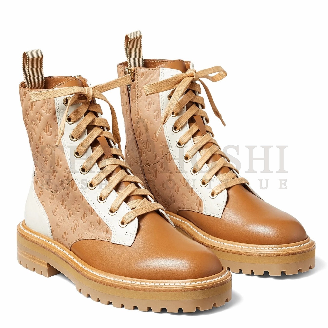 J1m*y Ch00 Cora Flat Combat Boots In Brown Leather Master Quality
