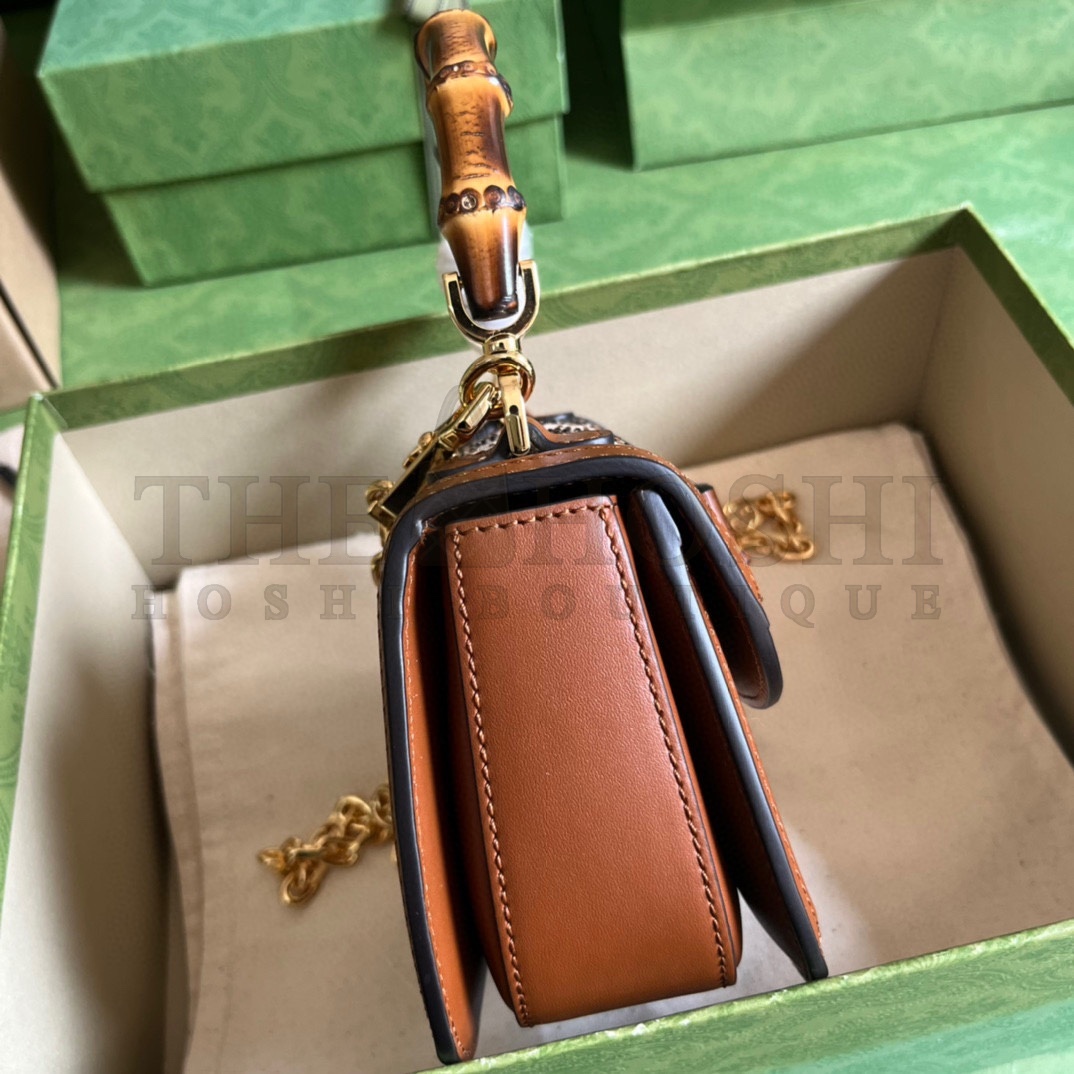 Gvc*1 Women Bamboo 1947 Mini Top Handle Bag Beige Ebony Canvas GG Crystal Master Quality