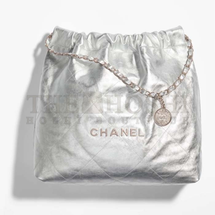 Ch**el Women CC 22 Handbag Metallic Calfskin Silver-Tone Metal Silver Master Quality
