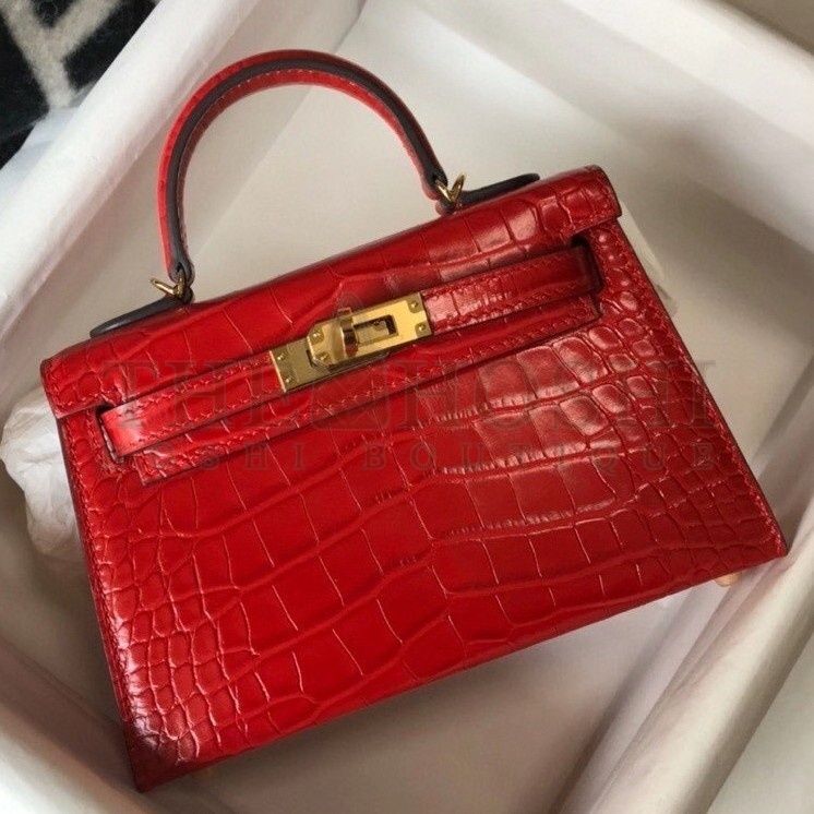 H**me5 Kelly Mini II Bag In Red Embossed Crocodile Calfskin Master Quality
