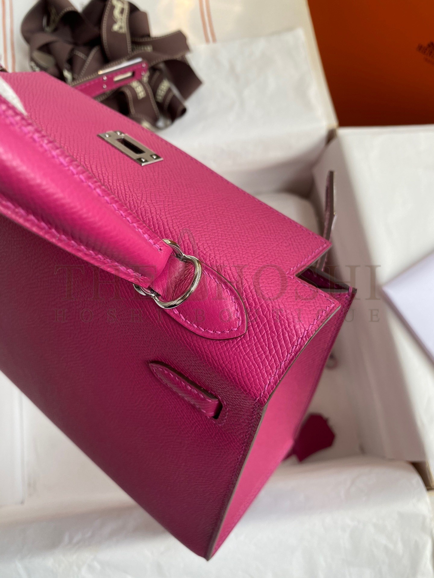 H**me5 Kelly Sellier 25 Handmade Bag In Rose Purple Epsom Calfskin Master Quality