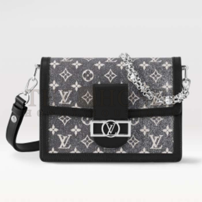 L0vis Vvtt0n LV Women Dauphine MM Handbag Gray Denim Textile Jacquard Master Quality
