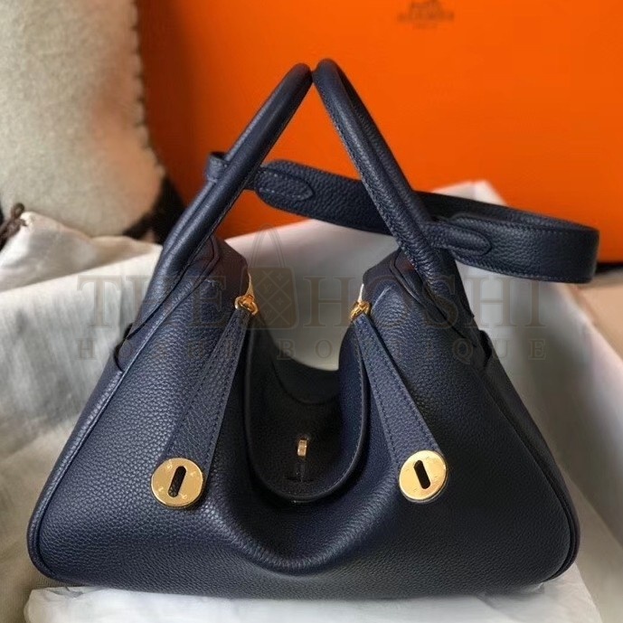 H**me5 Lindy 30cm Bag In Navy Blue Clemence Leather Master Quality