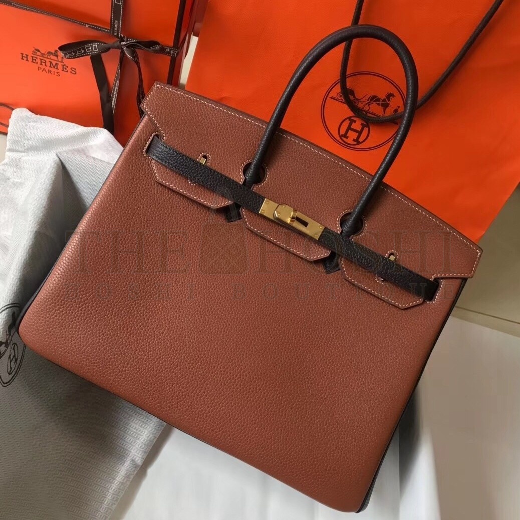 H**me5 Bi-Color Birkin 35cm Bag In Brown/Black Clemence Leather Master Quality