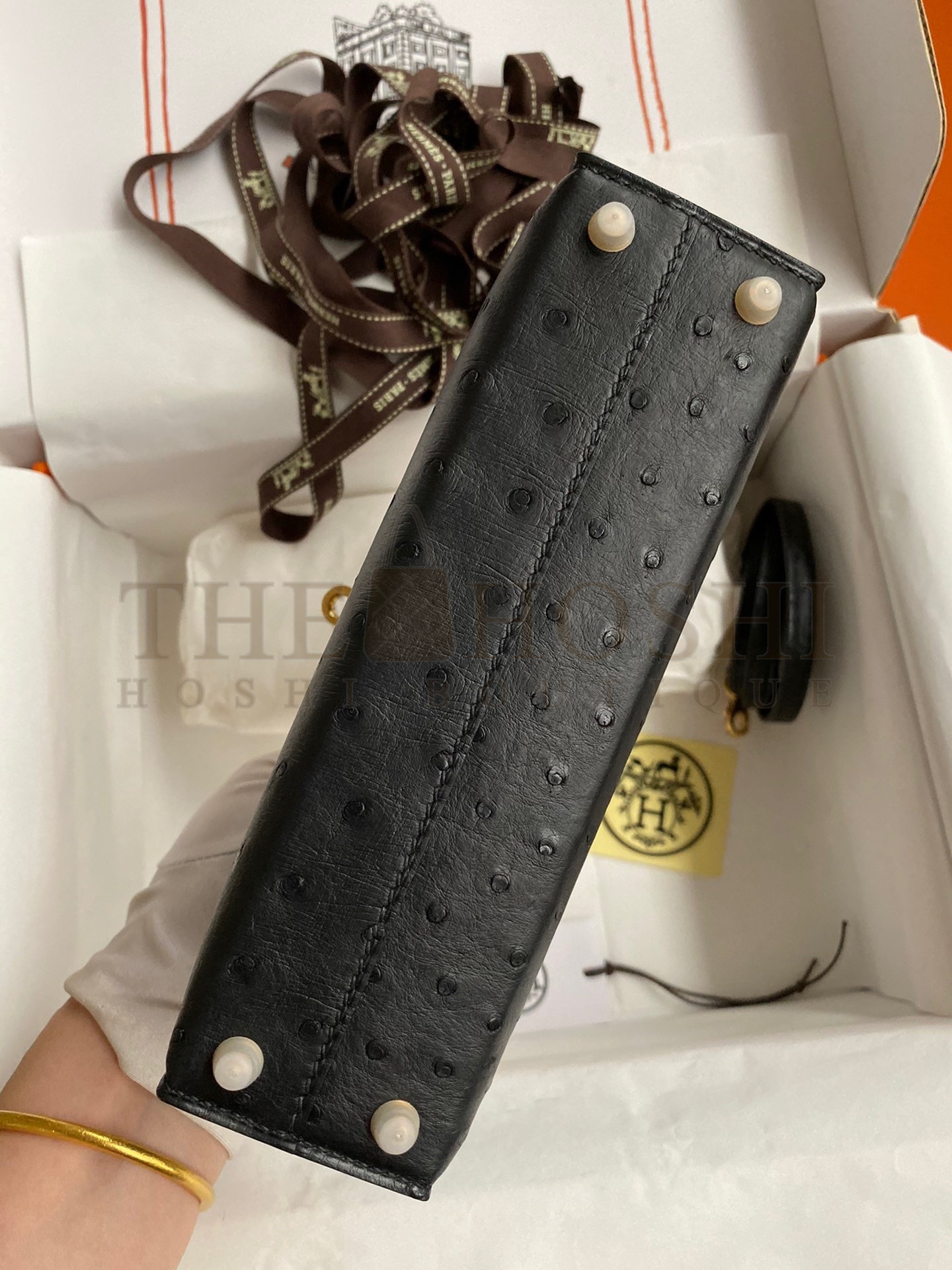 H**me5 Kelly Mini II Sellier Handmade Bag In Black Ostrich Leather Master Quality