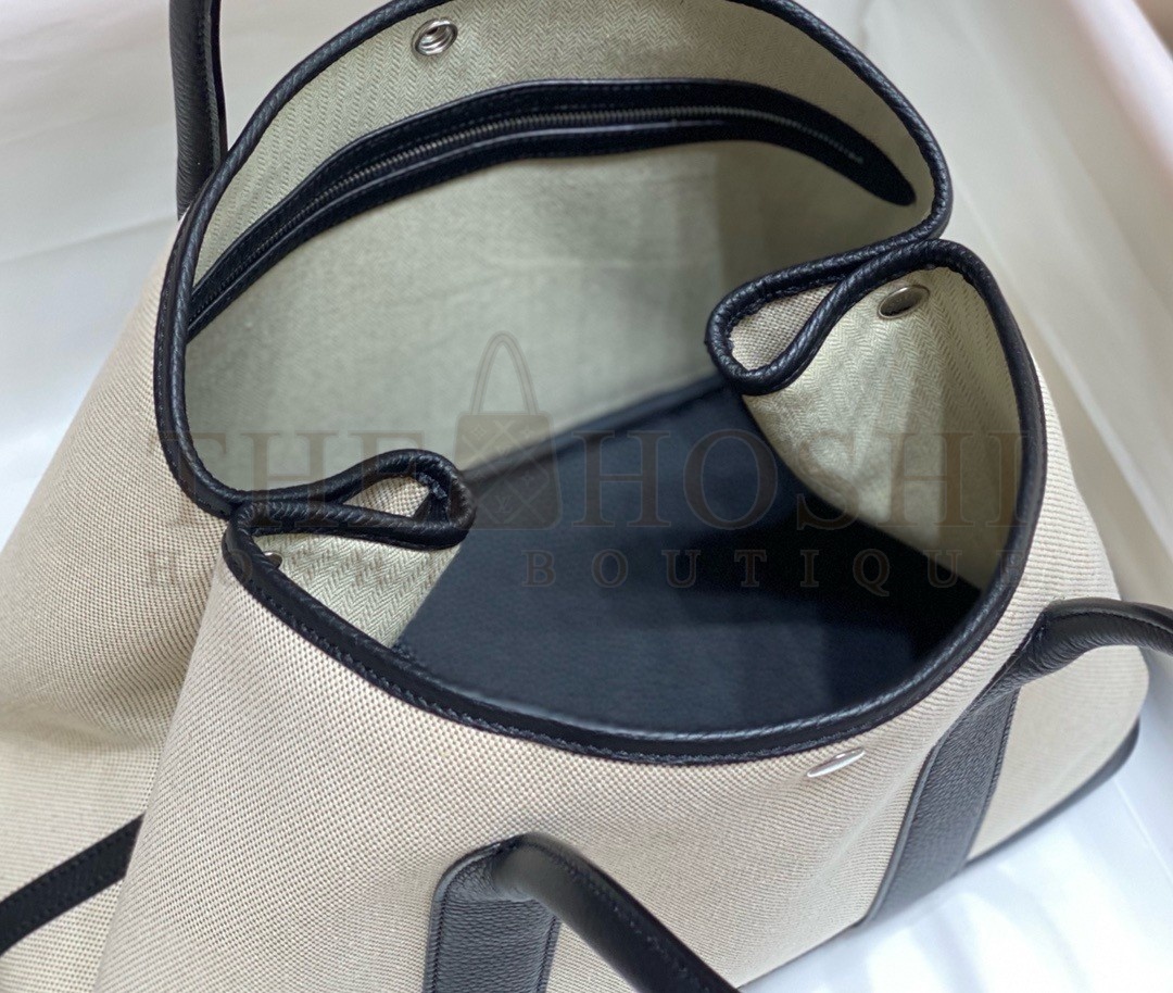 H**me5 Garden Party 36cm Bag in Toile and Black Leather Master Quality