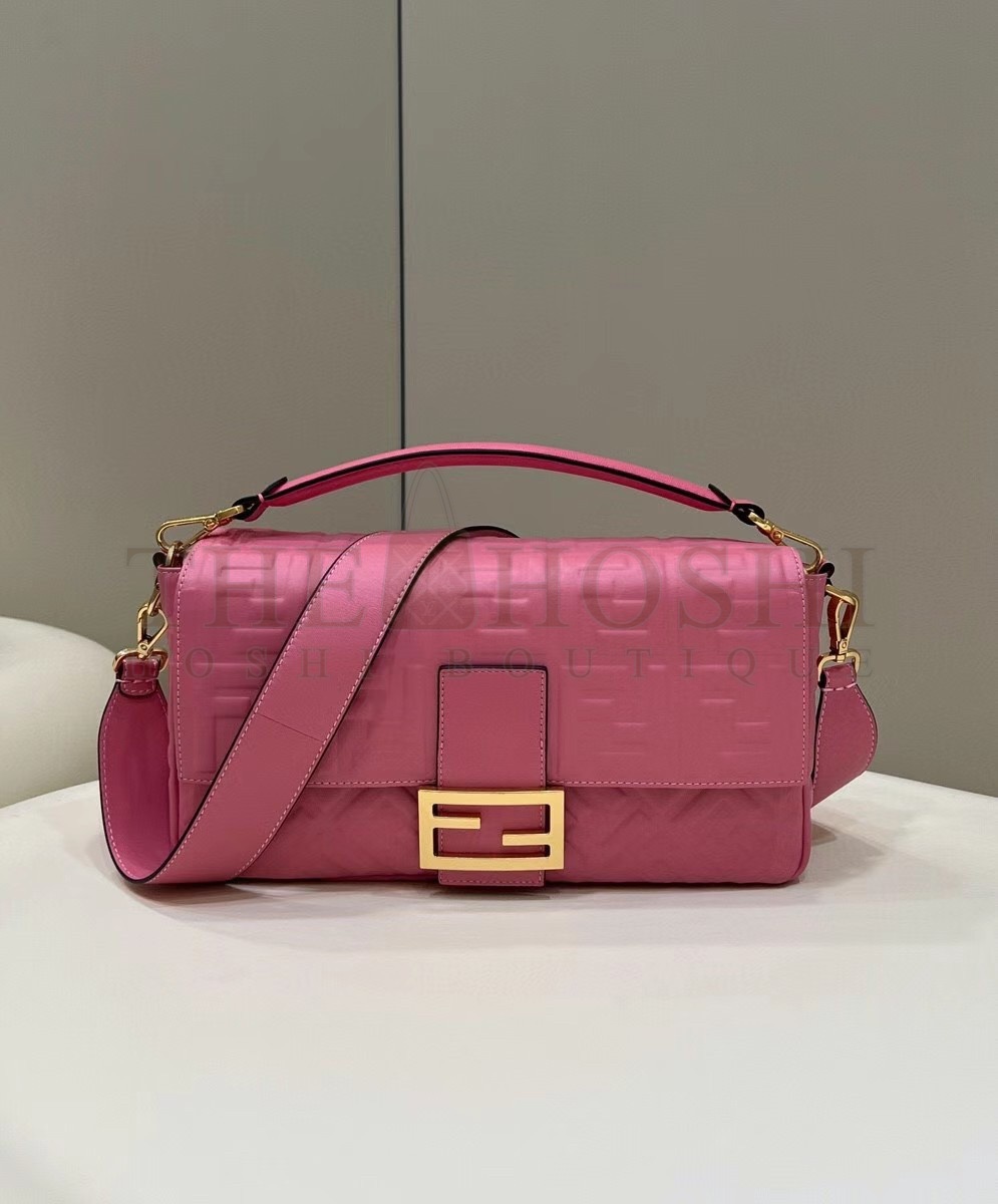 F**di Large Baguette Bag In Pink FF Nappa Leather Master Quality
