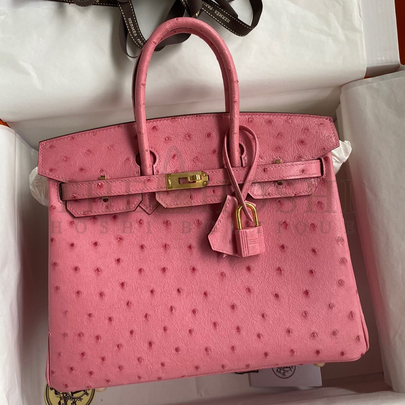 H**me5 Birkin 25 Retourne Handmade Bag In Pink Ostrich Leather Master Quality