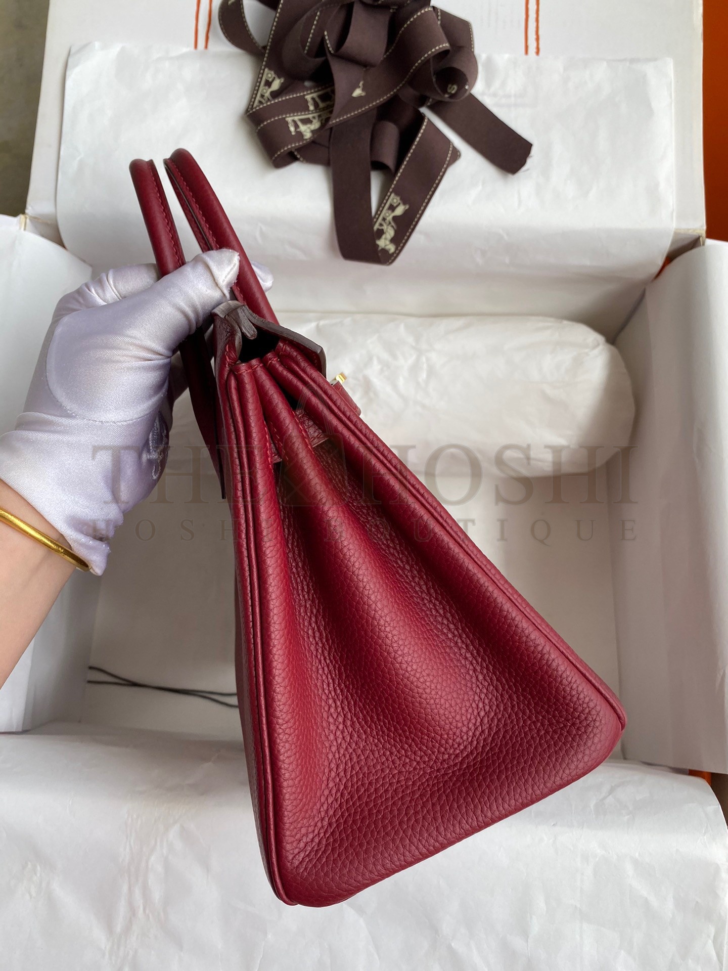 H**me5 Birkin 25 Retourne Handmade Bag In Bordeaux Clemence Leather Master Quality