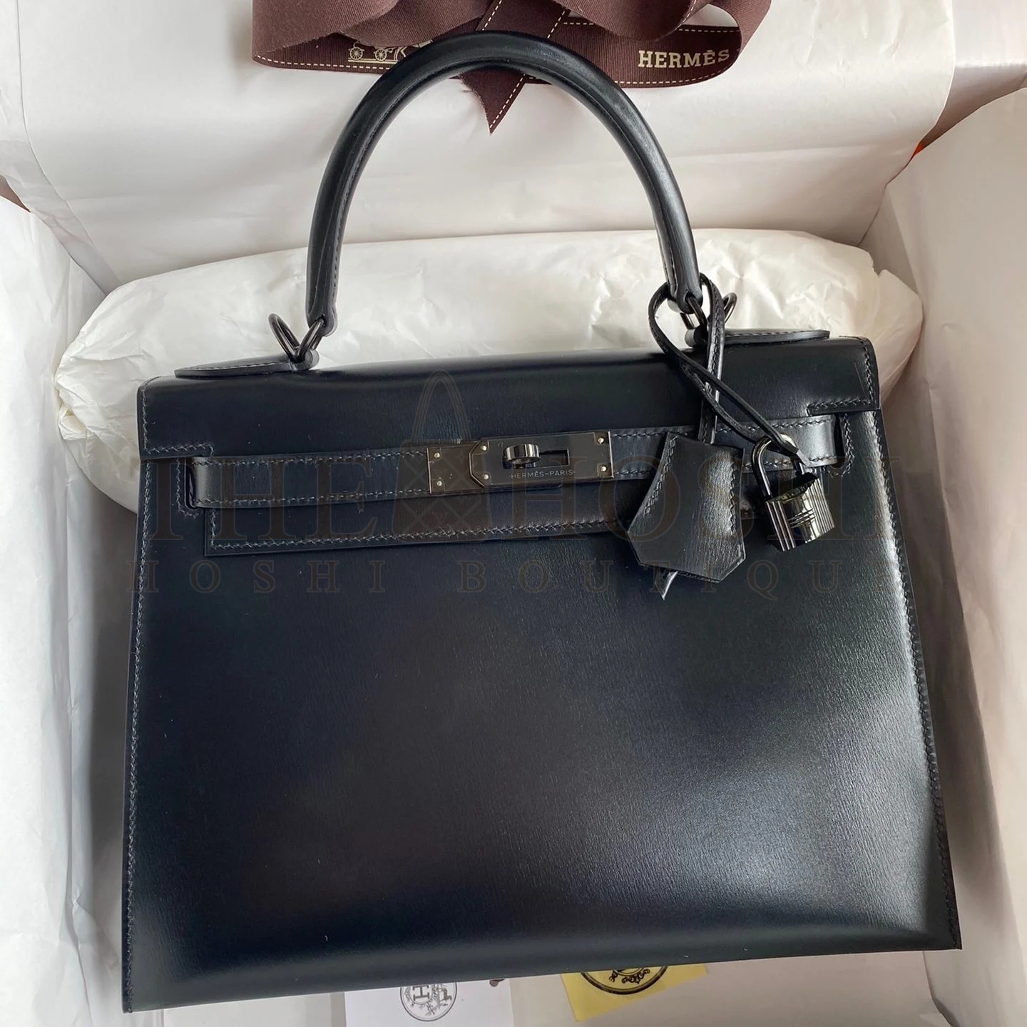 H**me5 Kelly Sellier 28 Handmade Bag In Black Box Calfskin Master Quality