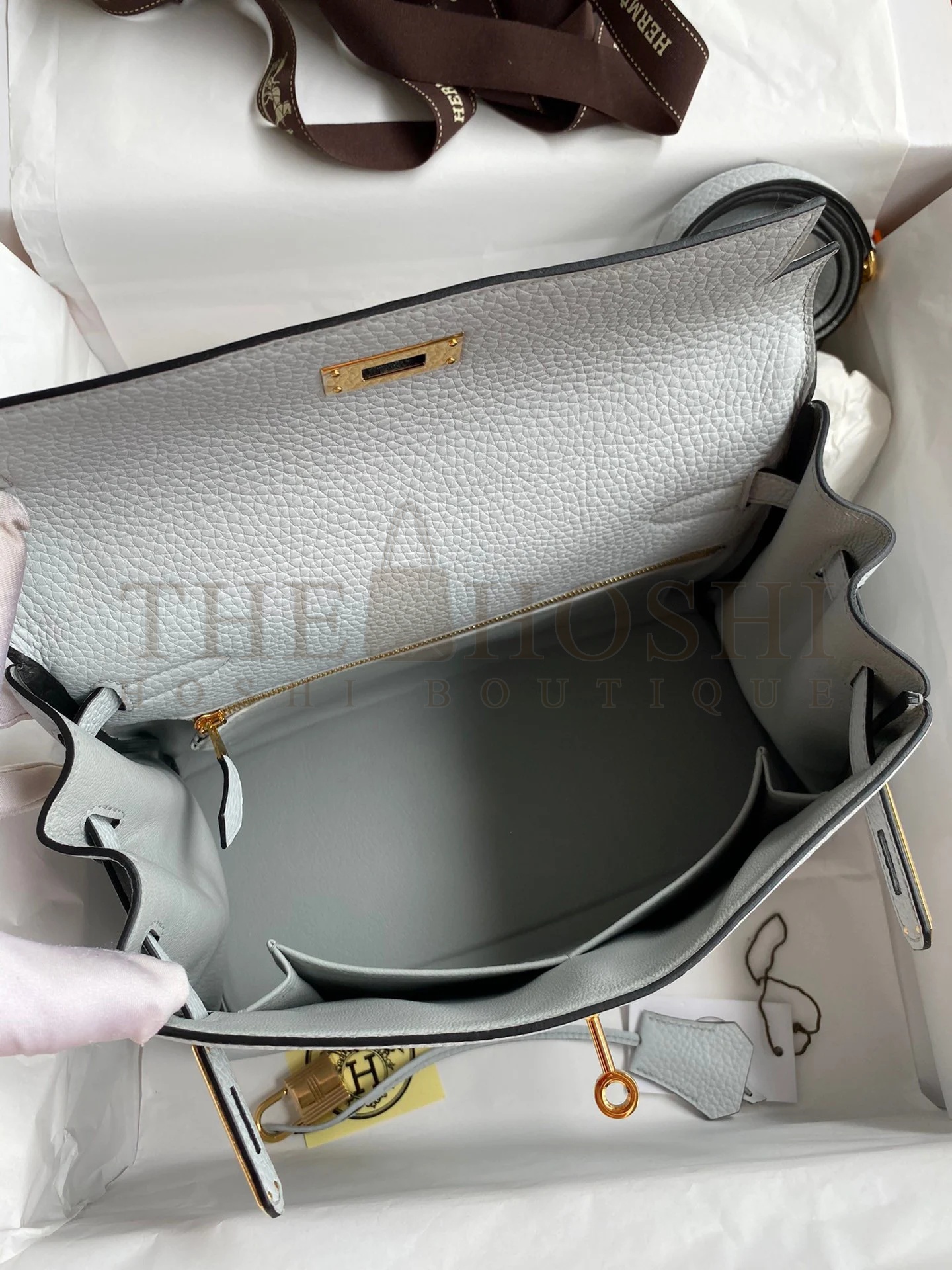 H**me5 Kelly Retourne 28 Handmade Bag In Blue Glacier Clemence Leather Master Quality