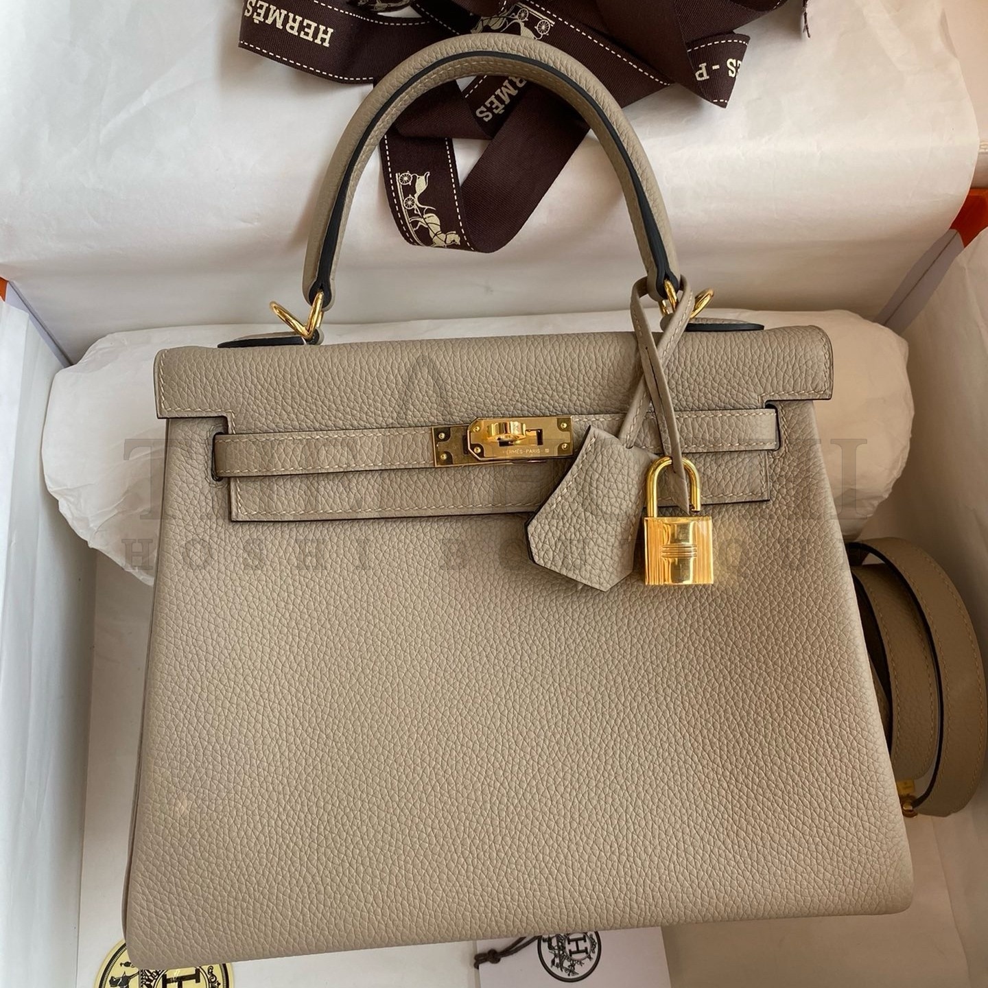 H**me5 Kelly Retourne 25 Handmade Bag In Gris Tourterelle Clemence Leather Master Quality