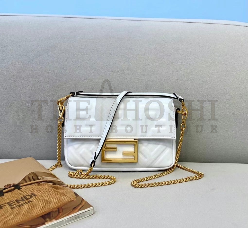 F**di Small Baguette Bag In White FF Nappa Leather Master Quality