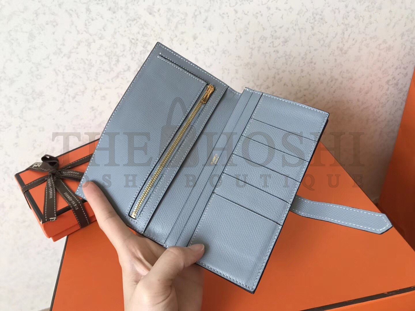 H**me5 Bi-Color Epsom Bearn Wallet Soufre/Blue Lin Master Quality