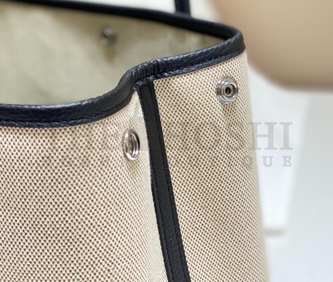 H**me5 Garden Party 30cm Bag in Toile and Black Leather Master Quality