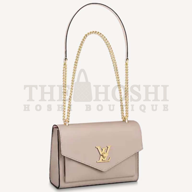 L0vis Vvtt0n LV Women Mylockme Chain Bag Beige Soft Grained Calfskin Turn Lock Master Quality