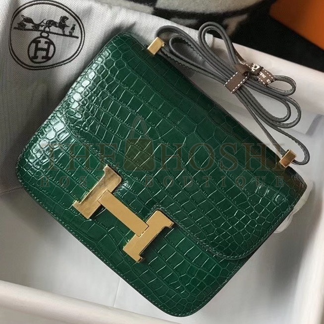 H**me5 Constance 24cm Bag In Green Embossed Crocodile Master Quality