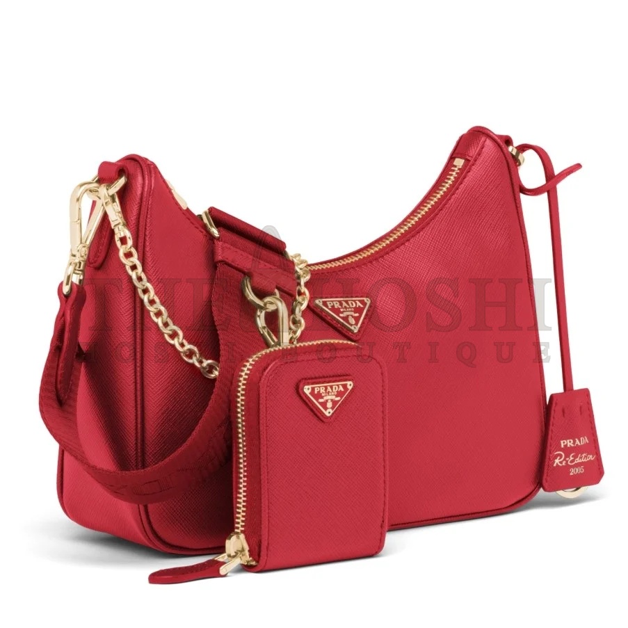 Pra*a Re-Edition 2005 Shoulder Bag In Red Saffiano Leather Master Quality