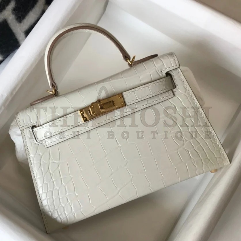 H**me5 Kelly Mini II Sellier Bag In Beton Crocodile Embossed Leather Master Quality