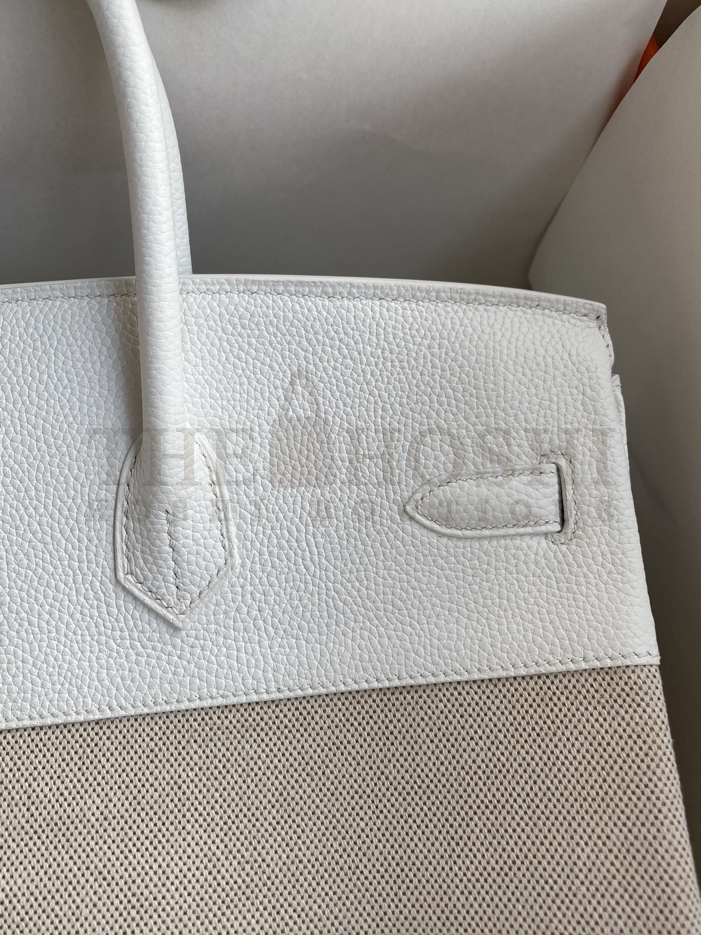 H**me5 Birkin 35 Handmade Bag In Toile & White Clemence Leather Master Quality