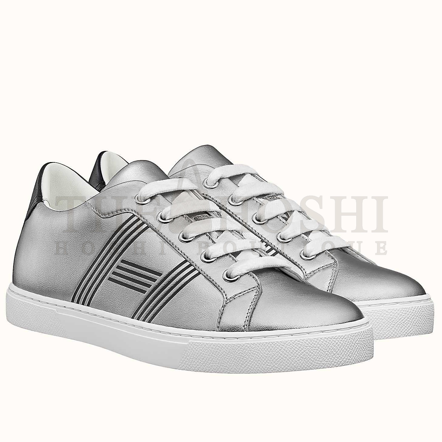 H**me5 Men's Avantage Sneakers In Grey Metallic Leather Master Quality