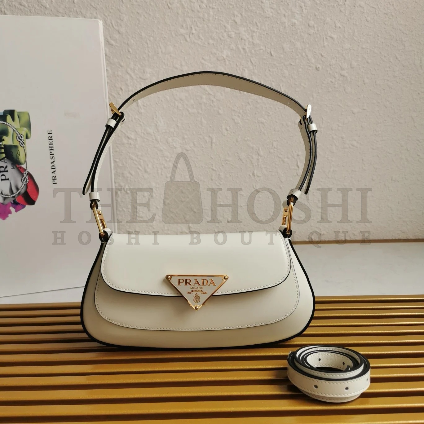 Pra*a Shoulder Bag in White Brushed Calfskin Master Quality