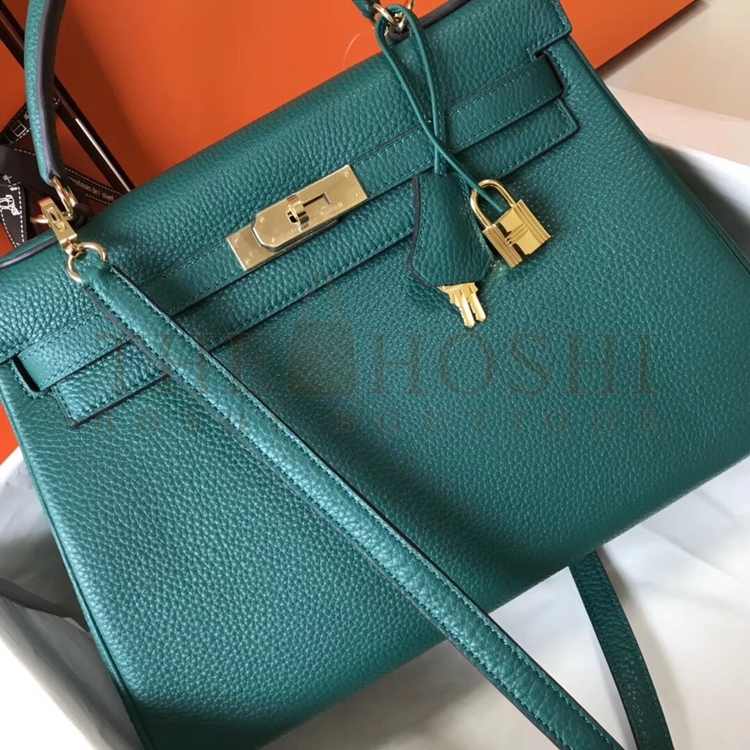 H**me5 Kelly 32cm Retourne Bag In Malachite Clemence Leather Master Quality