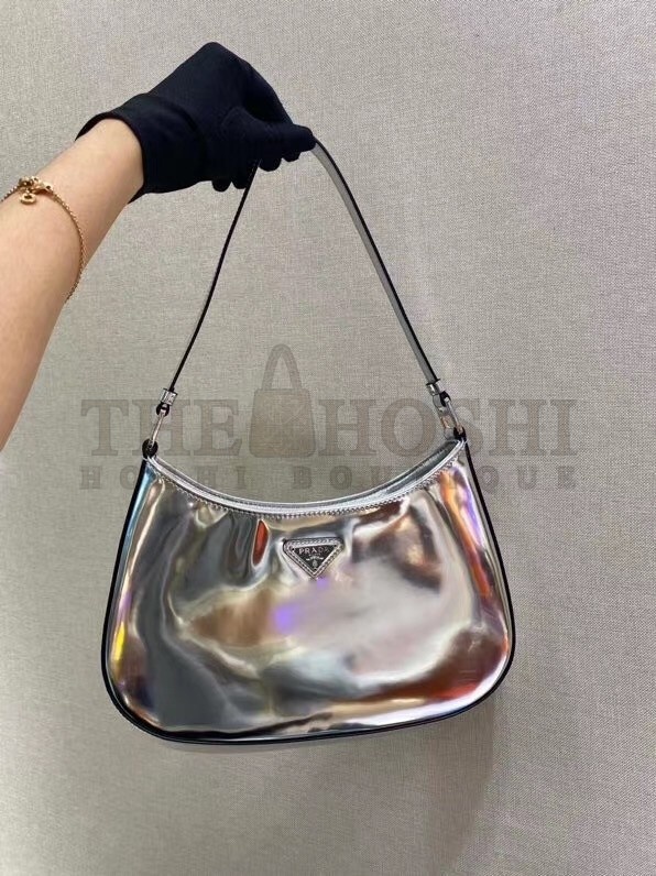 Pra*a Cleo Small Shoulder Bag In Silver Brushed Leather Master Quality