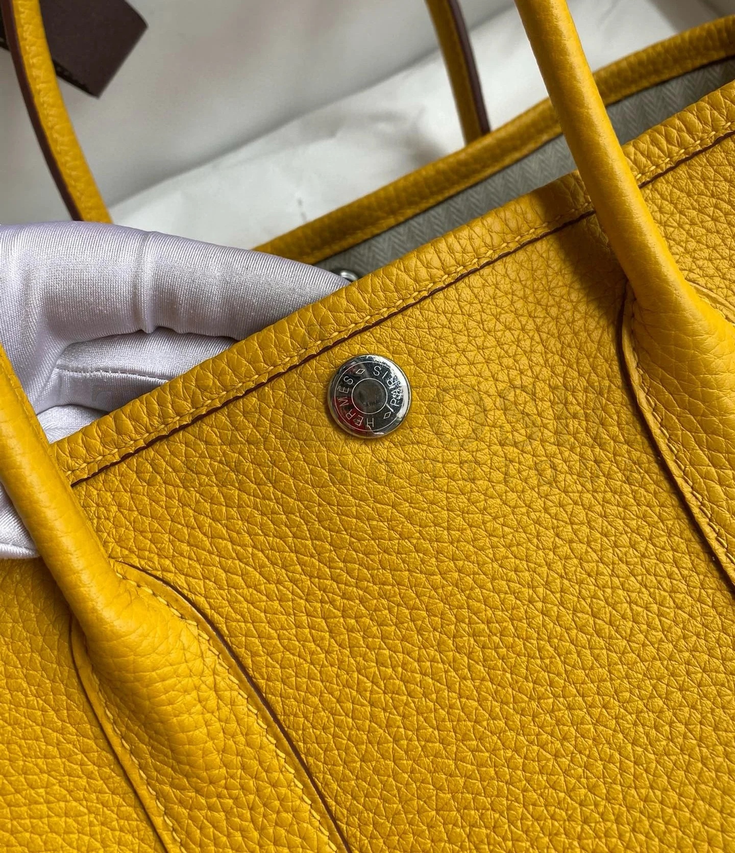 H**me5 Garden Party 30 Handmade Bag in Jaune Ambre Clemence Leather Master Quality