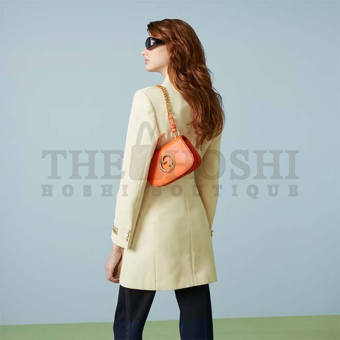 Gvc*1 Women GG Blondie Mini Shoulder Bag Orange Leather Round Interlocking G Chain Master Quality