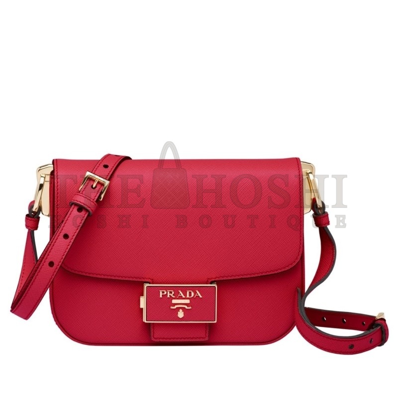 Pra*a Embleme Shoulder Bag In Red Saffiano Leather Master Quality