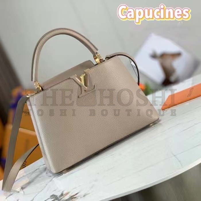 L0vis Vvtt0n LV Women Capucines MM Handbag Galet Gray Taurillon Cowhide Leather Master Quality